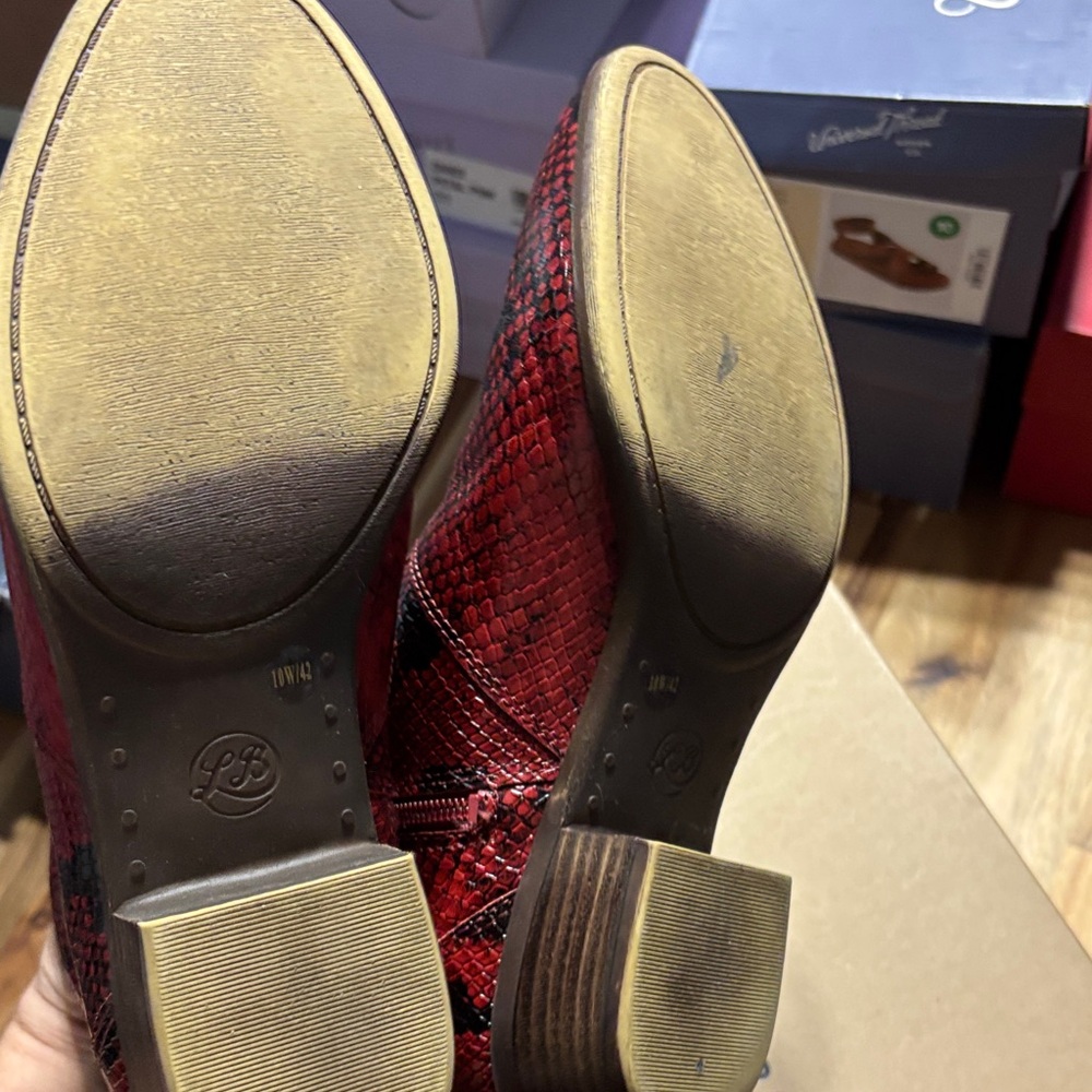 Lucky Brand Red and Black Snake Print Ankle Boots - Picture 3 of 5
